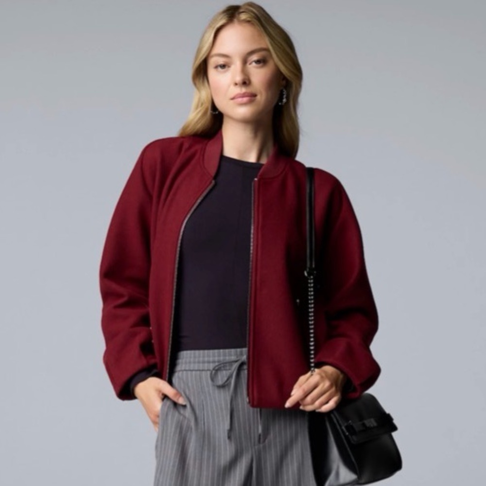 NWOT Simply Vera Vera Wang Sweater Knit Burgundy Jacket